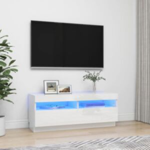 U24 TV statīvs ar LED gaismām, spīdīgi balts, 100x35x40 cm