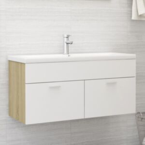 U24 izlietnes skapis, balts un Sonoma ozols, 100 x 38,5 x 46 cm, skaidu plātne