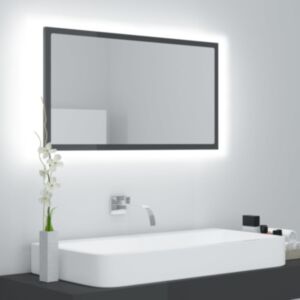 U24 LED vannas istabas spoguļskapis, spīdīgi pelēks, 80 x 8,5 x 37 cm, skaidu plātne