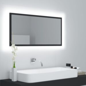 U24 LED vannas istabas spoguļu skapis, pelēks, 90x8,5x37 cm, skaidu plātne