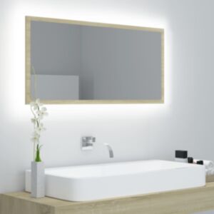 U24 LED vannas istabas spoguļu skapis, Sonoma, 90x8,5x37 cm, skaidu plātne