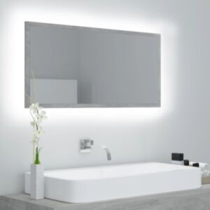U24 LED vannas istabas spoguļu skapis, betona pelēks, 90 x 8,5 x 37 cm, skaidu plātne