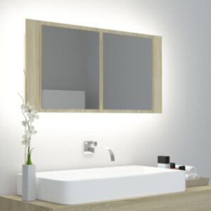 U24 LED зеркальный шкафчик Sonoma дуб 90x12x45 см