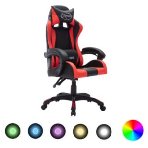 Гоночное кресло U24 со светодиодами RGB, красный и черный, искусственная кожа