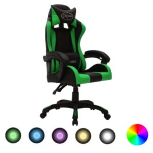 Гоночное кресло U24 с RGB-подсветкой, зеленый и черный цвета, искусственная кожа