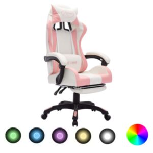 Гоночное кресло U24 с RGB-светодиодами, розовое и белое, искусственная кожа