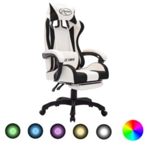 Гоночное кресло U24 с подсветкой RGB LED, черно-белое, искусственная кожа