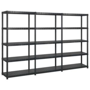 U24 uzglabāšanas plaukts, 5 stāvi, melns, 255 x 40 x 185 cm, plastmasa