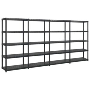 U24 uzglabāšanas plaukts, 5 stāvi, melns, 340 x 40 x 185 cm, plastmasa
