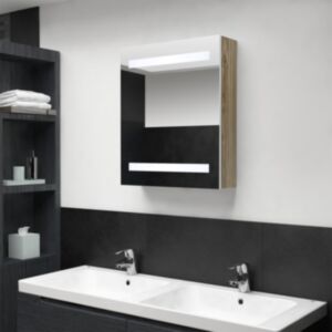 U24 LED Зеркальный шкафчик для ванной, белый и дубовый, 50 x 14 x 60 см
