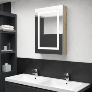 U24 LED Зеркальный шкафчик для ванной, белый и дубовый, 50 x 13 x 70 см