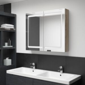 U24 LED Зеркальный шкафчик для ванной, белый, дуб, 80 x 12 x 68 см