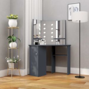 U24 stūra tualetes galds ar LED gaismu, pelēks, 111 x 54 x 141,5 cm