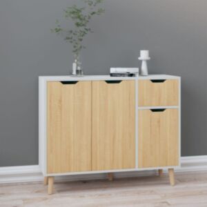 Pood24 puhvetkapp, valge ja Sonoma tamm, 90x30x72 cm puitlaastplaat