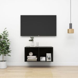 U24 sienas televizora skapis ar melnu spīdumu, 37x37x72 cm, skaidu plātne