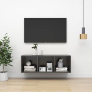 U24 sienas TV skapis, spīdīgi pelēks 37x37x107 cm, skaidu plātne
