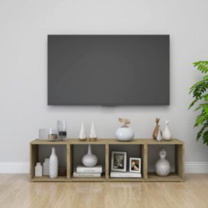 U24 Тумбы под ТВ 4 шт, белый и дуб Сонома, 37 x 35 x 37 см, ДСП
