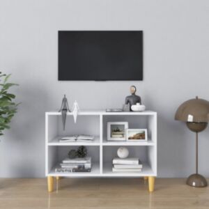 U24 TV skapis ar koka kājām, balts, 69,5x30x50 cm