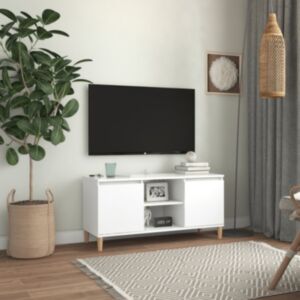 U24 TV skapis ar koka kājām, balts, 103,5 x 35 x 50 cm