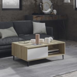 Pood24 kohvilaud, valge ja Sonoma tamm, 90 x 60 x 35 cm puitlaastplaat 