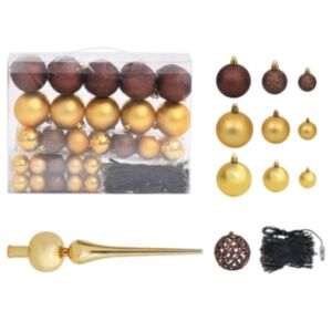 U24 120-daļīgs Ziemassvētku bumbu komplekts, 300 gaismas diodes, zelts un bronza