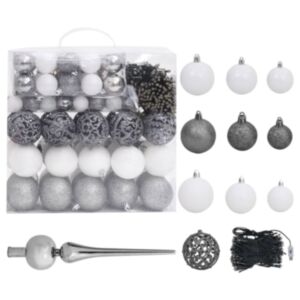U24 120-daļīgs Ziemassvētku bumbu komplekts, 300 LED, balts un pelēks