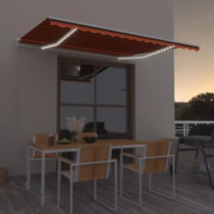 Pood24 käsitsi sissetõmmatav varikatus LED, 450x350 cm, oranž/pruun