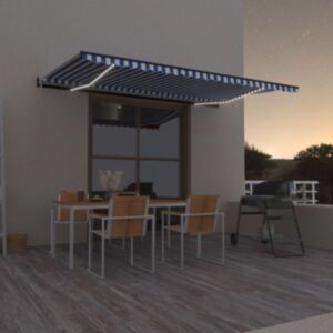 U24 automātiskā nojume ar LED un vēja sensoru, 500 x 300 cm, zila un balta