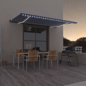 Pood24 käsitsi sissetõmmatav varikatus LED, 500x350 cm, sinine, valge