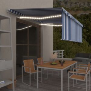 Pood24 käsitsi sissetõmmatav varikatus ruloo&LED, 4x3m, sinine/valge