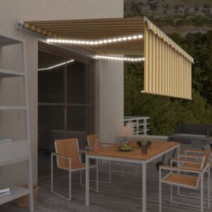 Pood24 käsitsi sissetõmmatav varikatus ruloo&LED, 4x3m, kollane/valge