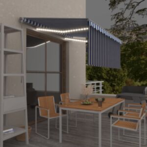 Pood24 käsitsi sissetõmmatav varikatus ruloo&LED,3x2,5 m, sinine/valge