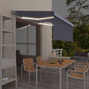 Pood24 käsitsi sissetõmmatav varikatus ruloo&LED,3,5x2,5m sinine/valge