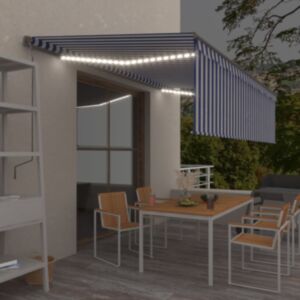 U24 automātiskā markīze LED, vēja sensors, 5x3 m, zilā un baltā krāsā