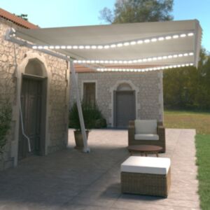 Pood24 käsitsi sissetõmmatav varikatus LED-ga, 600x350 cm kreemjas