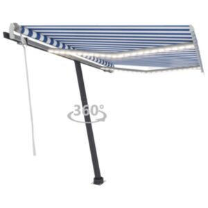 Pood24 käsitsi sissetõmmatav varikatus LED 300x250 cm, sinine ja valge