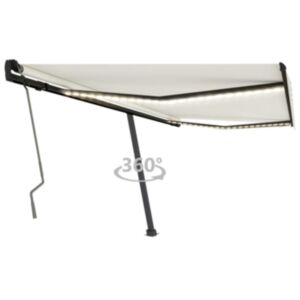 Pood24 käsitsi sissetõmmatav varikatus, LED, 450x300 cm kreemjas