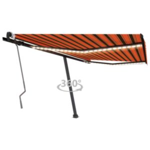 Pood24 käsitsi sissetõmmatav varikatus, LED-ga 450x300 cm, oranž/pruun