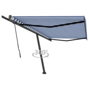 Pood24 iseseisev käsitsitõmmatav varikatus, 500 x 300 cm, sinine/valge