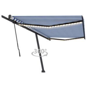 Pood24 käsitsi sissetõmmatav varikatus LED 500x300 cm sinine ja valge