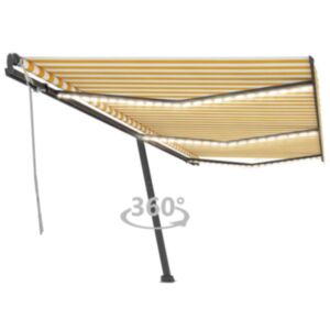 Pood24 käsitsi sissetõmmatav varikatus LED, 600x300 cm, kollane, valge