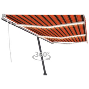 Pood24 käsitsi sissetõmmatav varikatus LEDiga, 600x300 cm, oranž/pruun