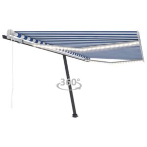 U24 automātiskā nojume, LED, vēja sensors, 400x350 cm, zila / balta