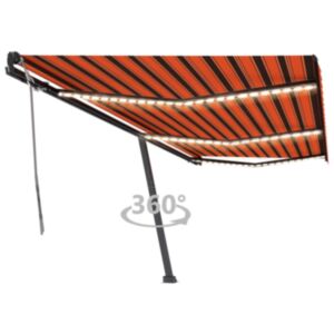 Pood24 käsitsi sissetõmmatav varikatus LED, 600x350 cm, oranž ja pruun