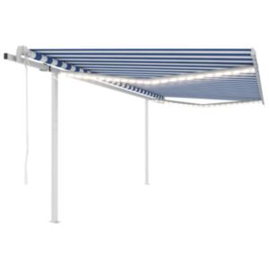 U24 automātiskā markīze, LED, vēja sensors, 4,5x3,5 m, zila/balta