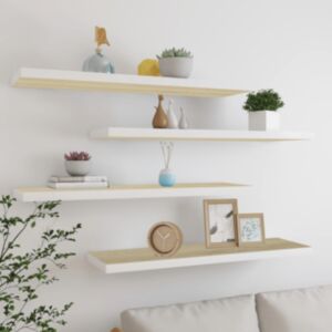 U24 sienas plaukti, 4 gab, ozols un balts, 100 x 23,5 x 3,8 cm MDF