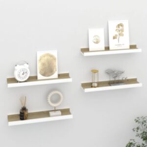 U24 sienas plaukti, 4 gab, balts un Sonoma ozols, 40 x 9 x 3 cm