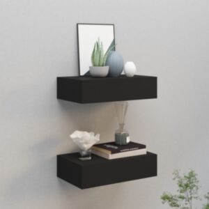 U24 sienas plaukti ar atvilktnēm, 2gb, melns, 40x23,5x10 cm MDF