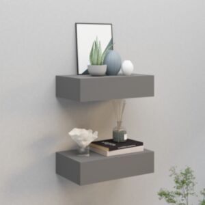U24 sienas plaukti ar atvilktnēm, 2gb, pelēks, 40x23,5x10 cm MDF