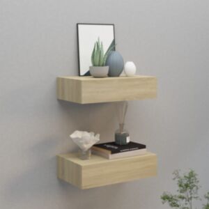 U24 sienas plaukti ar atvilktnēm, 2 gab, ozols, 40 x 23,5 x 10 cm MDF